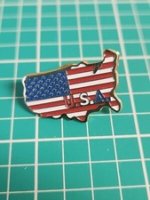 Vtg 🇺🇸 USA America Shaped United States Flag Gold Tone Lapel Pin picture
