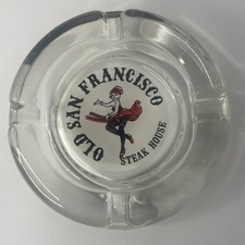 Vintage OLD SAN FRANCISCO Steak House Ashtray Glass Round Great Graphics VGC picture