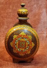 VINTAGE SMALL PYROGRAPHY WOOD BRANDY FLASK picture