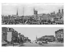 Two panoramic drawings depicting Union Square and Van Ness Avenue - Old Photo picture