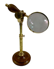 Magnifying Glass on Stand Nautical Brass Handheld Antique Reading Magnifier Lens picture