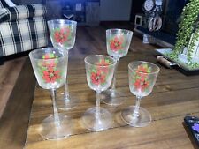 Set Of 5  Vintage red Poinsettias Candleholders Glass Christmas Candle Holders picture