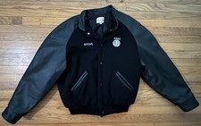 Vintage BNSF Wool & Leather Jacket STEVE Burlington Northern Santa Fe Railway 46 picture