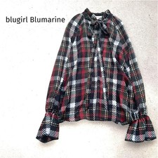 Vintage BLUGIRL BLUMARINE Anna Molinari Ribbon Bow Tie Blouse Check From Japan picture