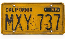1956 California License Plate MXY 737 Original Black Yellow 56 Tab Vintage picture