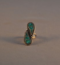 Old Pawn ZUNI INDIAN SILVER RING TURQUOISE CURVED CHANNEL INLAY - 1 1/2