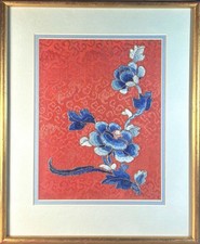 Vintage Chinese Silk Embroidery Framed Peony Wall Art Hand Embroidered picture