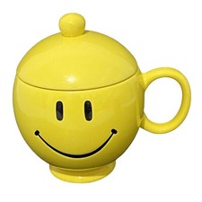 Teleflora Yellow Happy Face Mug with Lid Planter Smiling Whimsical Kitschy Retro picture