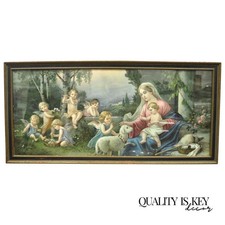 Vintage Mataloni Giovanni Large Art Print of Mary Jesus Lamb Angels picture