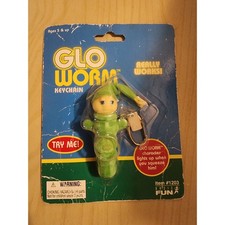 Vintage Glo Worm Keychain Basic Fun 1203 Light Up Plush Toy Green NIP picture
