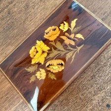 Vtg Cuendet Wood Music Jewelry Box Edelweiss Italy Swiss Wind Up Bombe Velvet picture