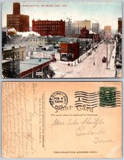 Birds Eye View Downtown Street Des Moines Iowa Postcard picture