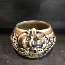 OCMULGEE Pottery EmbossedNesting Birds Bowl Signed 4.25” Diameter 2.75” High picture