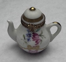 Vintage Limoges Porcelain Mini Floral Teapot Trinket Box - Made in France picture