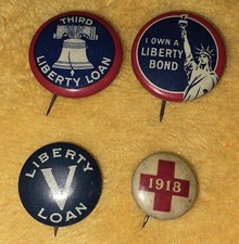 Vintage WWI Liberty Loan & Bond Pinback Button Lot of 4 Statue Liberty Bell 1918 picture