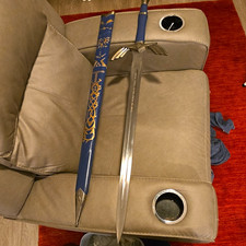 Blue & Gold Decorative Steel Sword w/ Scabbard, Cord Wrapped Handle, Repro picture