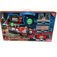 VTG Blue Hat North Pole Junction Christmas Train 34 Piece Light Sound 20' picture