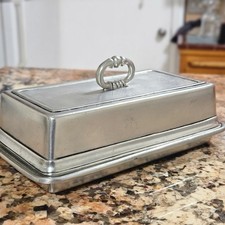 MATCH Pewter Covered Butter Dish with Removable Glass Insert Handcrafted Italy picture