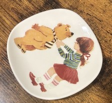 Vintage Arabia Finland Hand Painted Wall Plate Girl And Bear Uppo Bear picture
