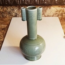 Green celadon-style glaze ceramic vase  traditional, Vintage, Unique picture