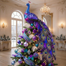 Roowest 18 Inch Peacock Christmas Ornaments Peacock Christmas Tree Topper picture
