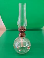 Vintage Petite Hand Painted Design Clear Heavy Base Glass 7” Oil Lamp picture