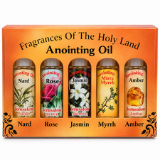 Holy Land Anointing Oil Set 5 Bottles Nard Myrrh Rose Jasmine Amber Jerusalem  C picture