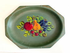 Green Octagon Metal Serving Tray Painted Finish with Fruit Pattern picture