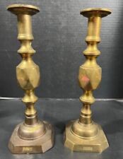 HUGE Antique Pair Signed Diamond King Spun Brass Push-up English CandleStick picture