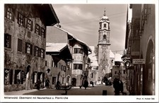 Mittenwald Obermarkt Neunerhaus Parish Church Tower Real Photo RPPC Postcard picture