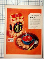 Vintage 1940s Nabisco Ritz Crackers Soup Food Magazine Ad Ephemera picture
