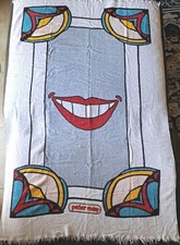 Vtg Mid Century retro 60-70s Peter Max smiling face psychedelic fabric towel HTF picture