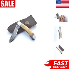 6.5'' Handmade Damascus Steel Folding Knife with Stylish Bone Handle, Gift Ready picture