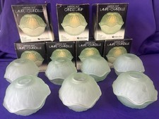  Vintage Indiana Glass Satin Green Frosted Cabbage Pebble Leaf Fairy Lamp Lot 7 picture