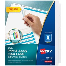 Avery 5-Tab Extra Wide Binder Dividers Easy Clear Label Strip Index Makerwhite picture