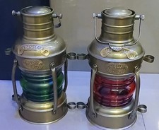 Pair Antique Maritime Ship Lantern – Vintage Nautical Oil Lamp Boat Light picture