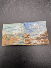 Artisan Hand Painted Coastal Beach Art Tile Refrigerator Magnets Set of 2  picture