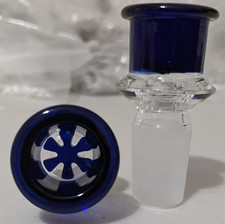 18mm Glass SNOWFLAKE SCREEN Slide BOWL Male for Water Pipe Bong (1 - ONE) Blue picture