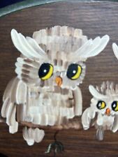 Vintage Adorable Hand-Painted Owl Wall Art Signed By Artist Kitsch picture