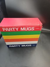 Set of 6 NOS Vtg 80s Ingrid Plastic Melamine MOD Party Mugs multi Color Orig Box picture