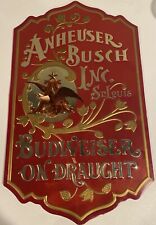 Vintage Original Anheuser Busch St Louis Budweiser Draught Embossed Metal Sign picture