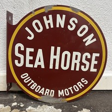 Vintage Johnson Sea Horse Outboard Motors Marine Double Sided Flange Metal Sign picture