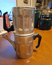 Vintage Neapolitan Flip Coffee Maker 4-Cup Made in Italy Aluminum Cuccumella 60s picture