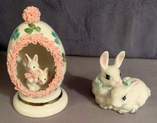2 Nice Vintage  Irish Dresden  Bunny Rabbit  Figurines  Bunnies in and Egg... picture