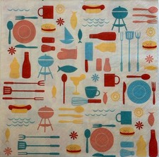 two Individual Retro Summer Fun Cookout Luncheon decoupage Paper napkins BBQ picture