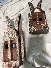 Pair Vintage Dogon Wood Masks Mali Tribal Art - Statement Rabbit  picture