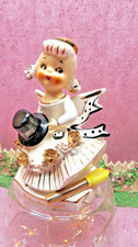 Vtg  RARE TMJ November Angel With Witches Hat Broom ROSES Striped Sash Bow Dress picture
