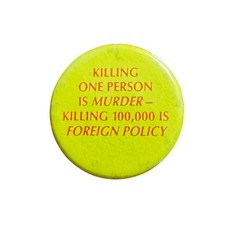 Vintage Anti War Political Pin Killing One Person Is Murder Neon Yellow Button picture