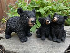 Black Bear Family Mom 2 Cubs, Figurines/Cottage Cabin Ornament/3 Resin Bears picture
