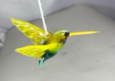 Handmade blown glass bird Hummingbird hanging figurine Yellow ornament art 3.3